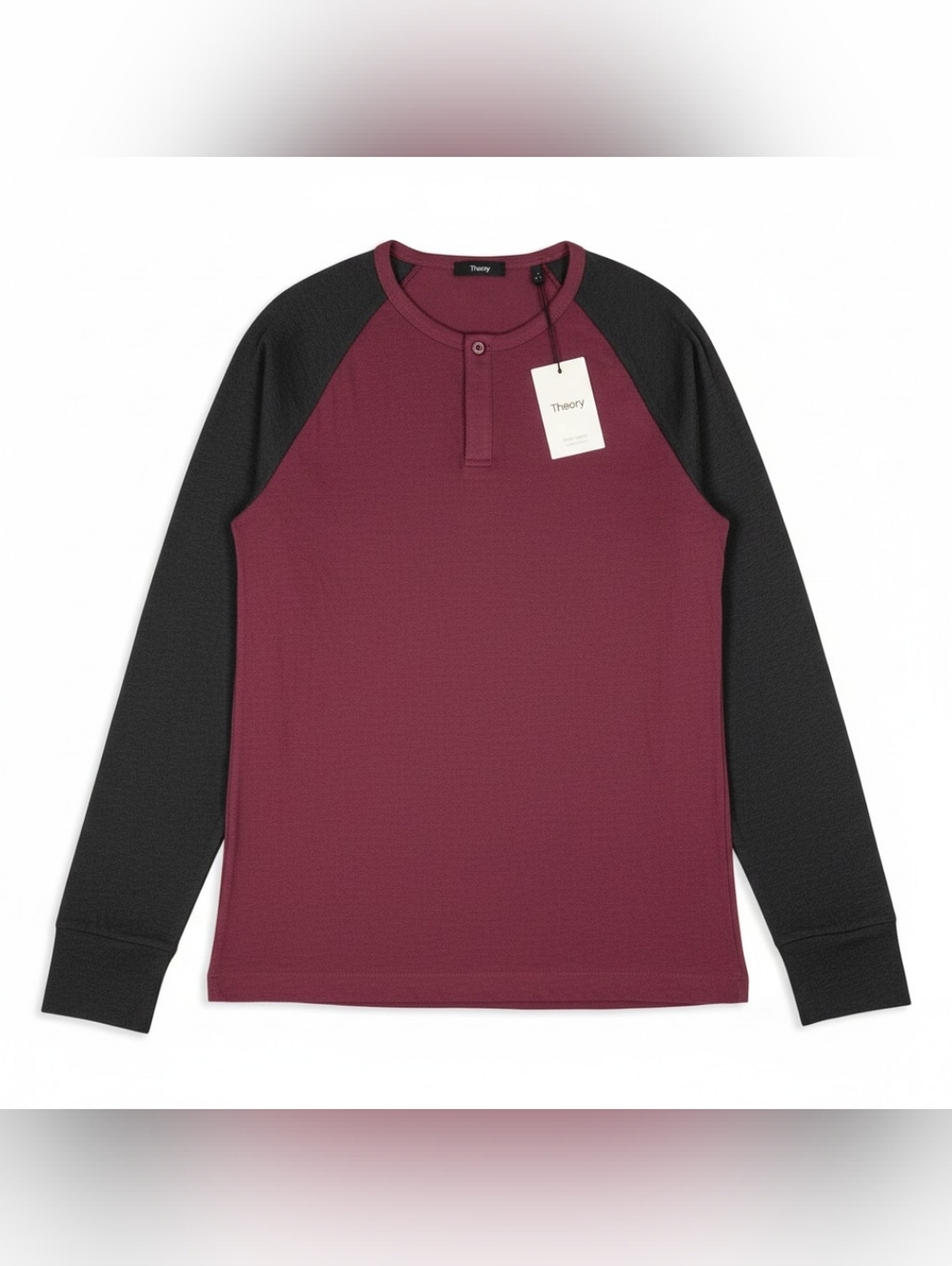 NEW Theory M Burgundy Black Long Sleeve T Shirt Casual Henley Comfort Soft